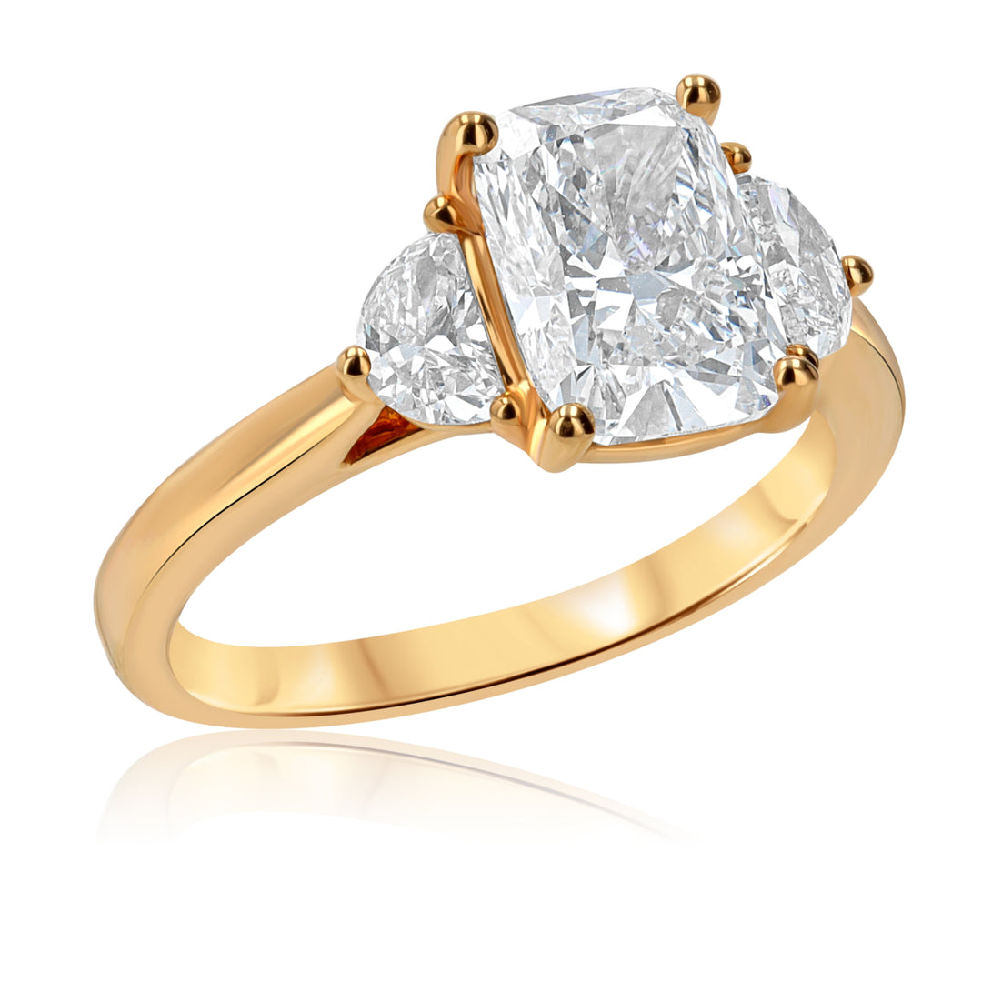 2.05ct Cushion Lab-Grown Diamond Ring with Half-Moon Accents