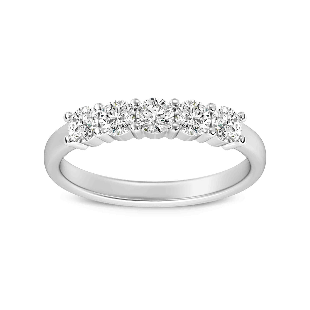 Platinum Wedding Band with 5 Round Diamonds 0.75 ct