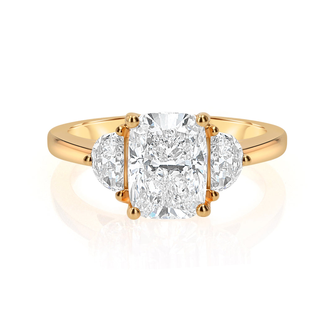 2.05ct Cushion Lab-Grown Diamond Ring with Half-Moon Accents