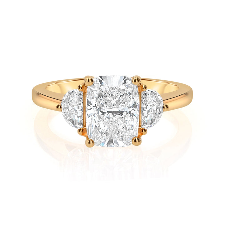 2.05ct Cushion Lab-Grown Diamond Ring with Half-Moon Accents