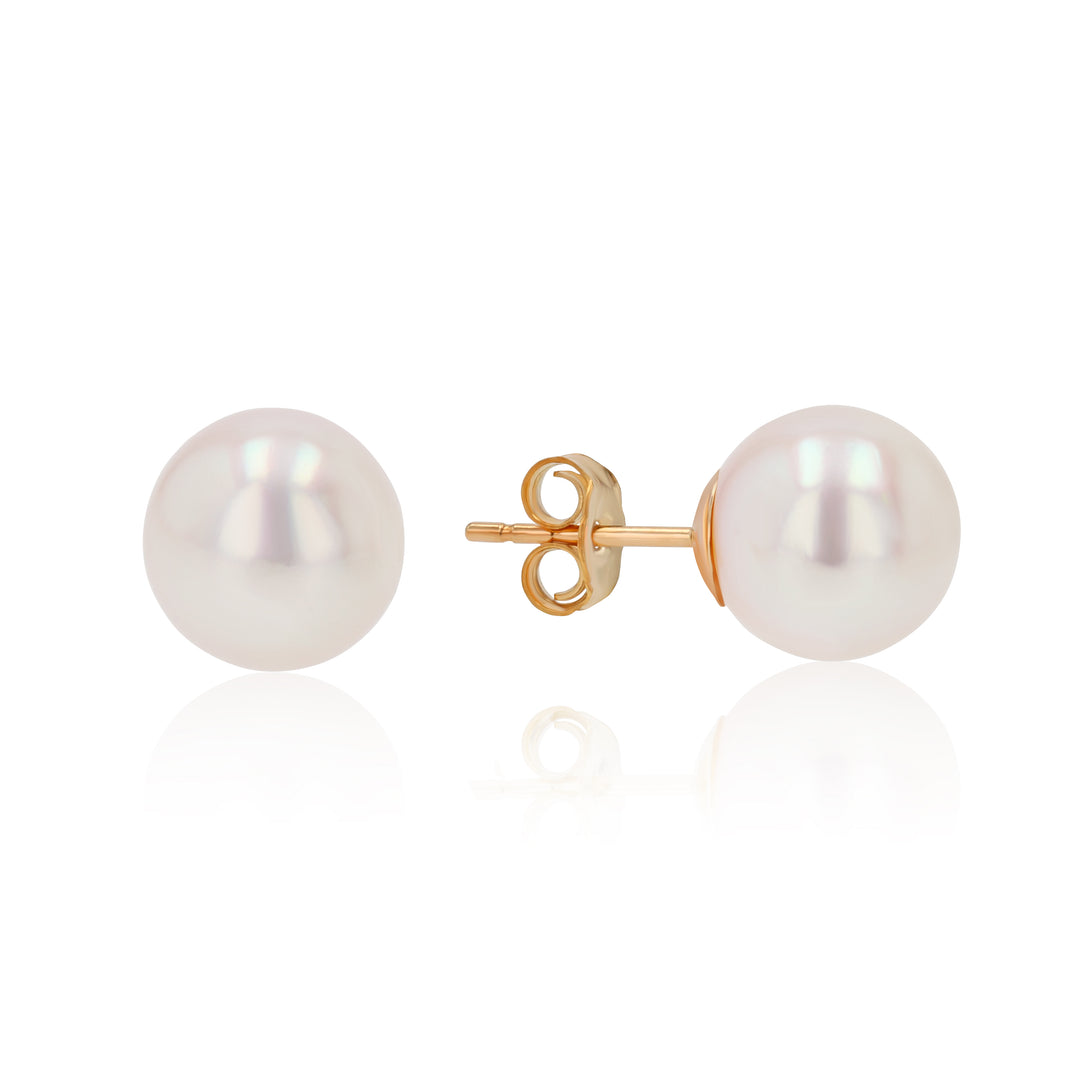 9mm Akoya Pearl Stud Earrings in 14K Yellow Gold