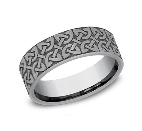 7mm Tantalum Flat Band with Intricate Celtic Quaternary Knot