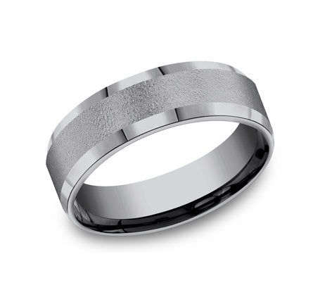 7mm Tantalum Band – Beveled Edges & Wire-Brushed Center