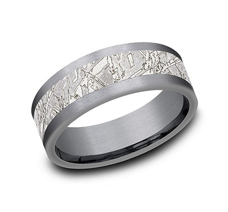 8mm Tantalum Band with Faux Meteorite Center – Bold & Modern