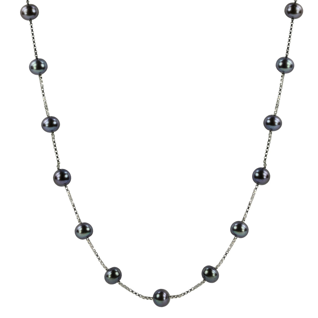17" Sterling Silver Necklace with Black Freshwater Pearls