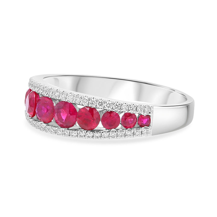 18kt White Gold Tapered Ruby & Diamond Band 1.29ctw