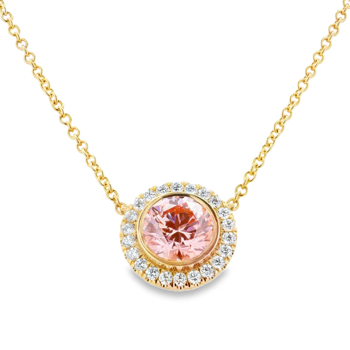 14K Yellow Gold Pink Diamond Halo Pendant 2.40 ct