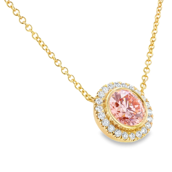 14K Yellow Gold Pink Diamond Halo Pendant 2.40 ct