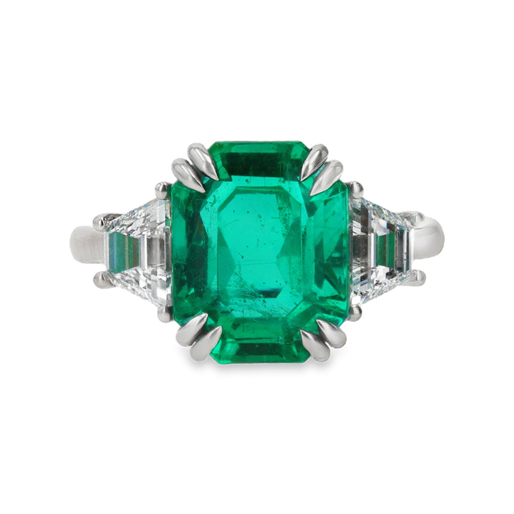 5.07ct Colombian Emerald & Trapezoid Diamonds Platinum Ring