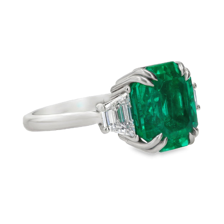 5.07ct Colombian Emerald & Trapezoid Diamonds Platinum Ring