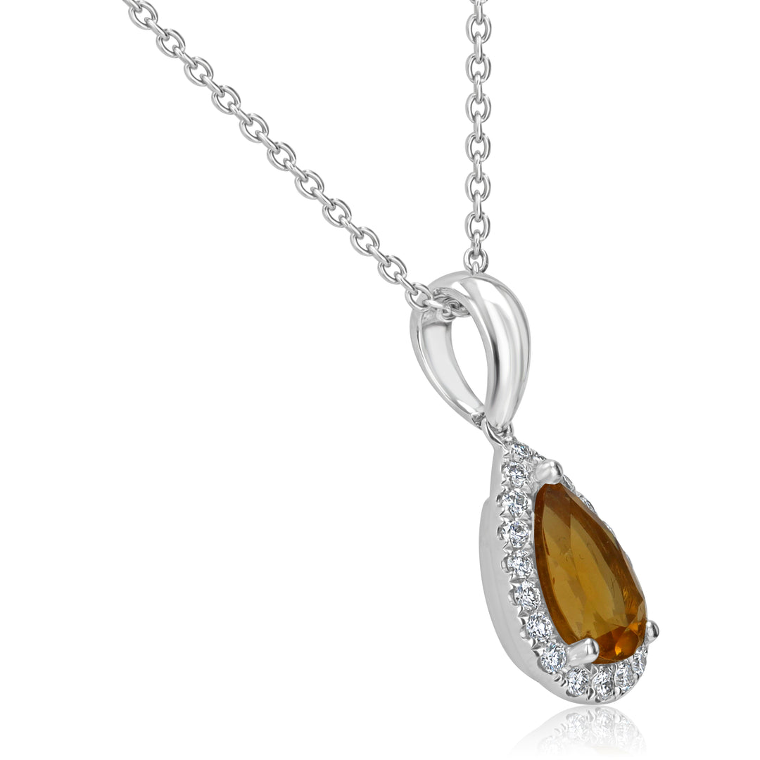 14k White Gold Pear-Shaped Citrine & Diamond Halo Pendant