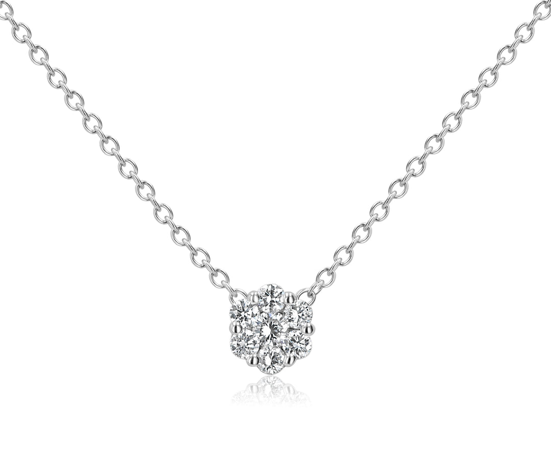 18K White Gold Diamond Cluster Pendant, 0.31ct, 16" Chain