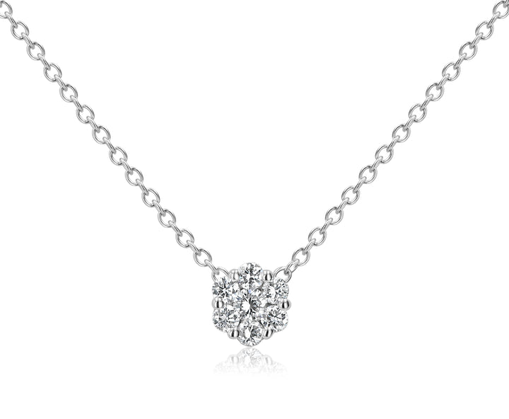 18K White Gold Diamond Cluster Pendant, 0.31ct, 16" Chain