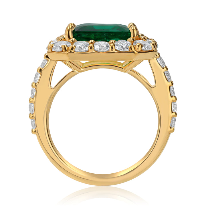 5.71ct Emerald & Diamond Halo Ring in 18K Yellow Gold