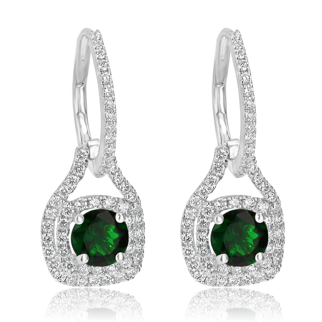 1.23ct Tsavorite & .75ct Diamond Dangle Earrings in 18K White Gold