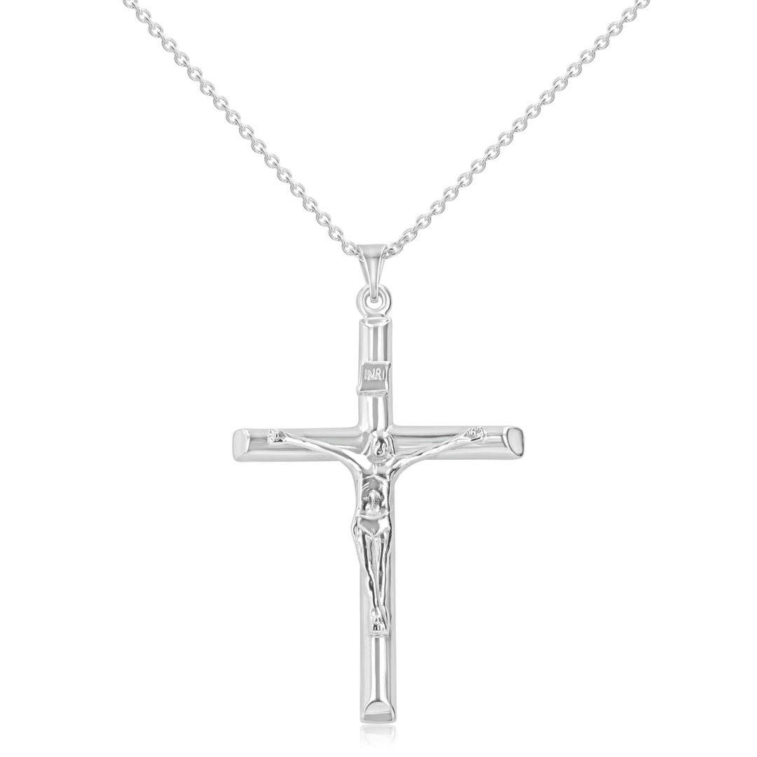 14K White Gold Rhodium-Plated Crucifix Pendant