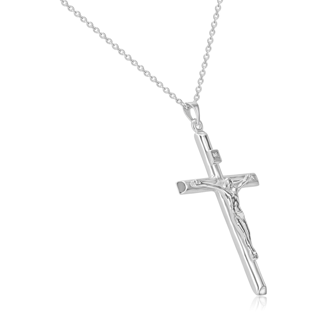 14K White Gold Rhodium-Plated Crucifix Pendant