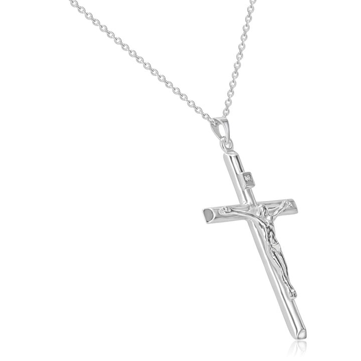 14K White Gold Rhodium-Plated Crucifix Pendant