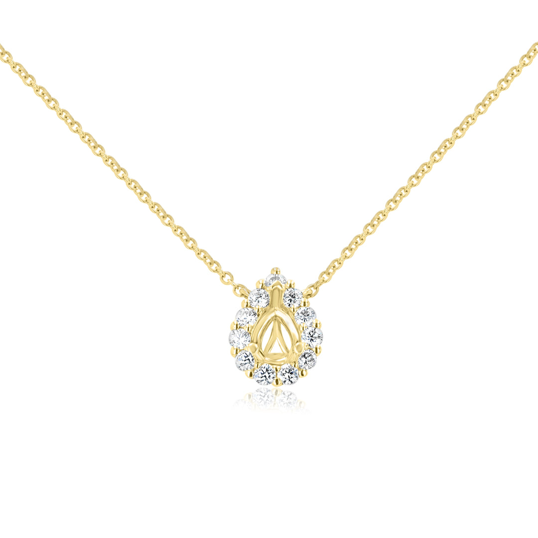 18K Yellow Gold Pear-Shaped Semi-Mount Necklace with Diamonds