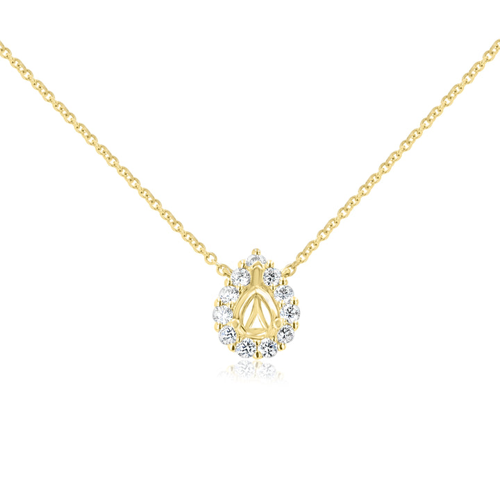 18K Yellow Gold Pear-Shaped Semi-Mount Necklace with Diamonds