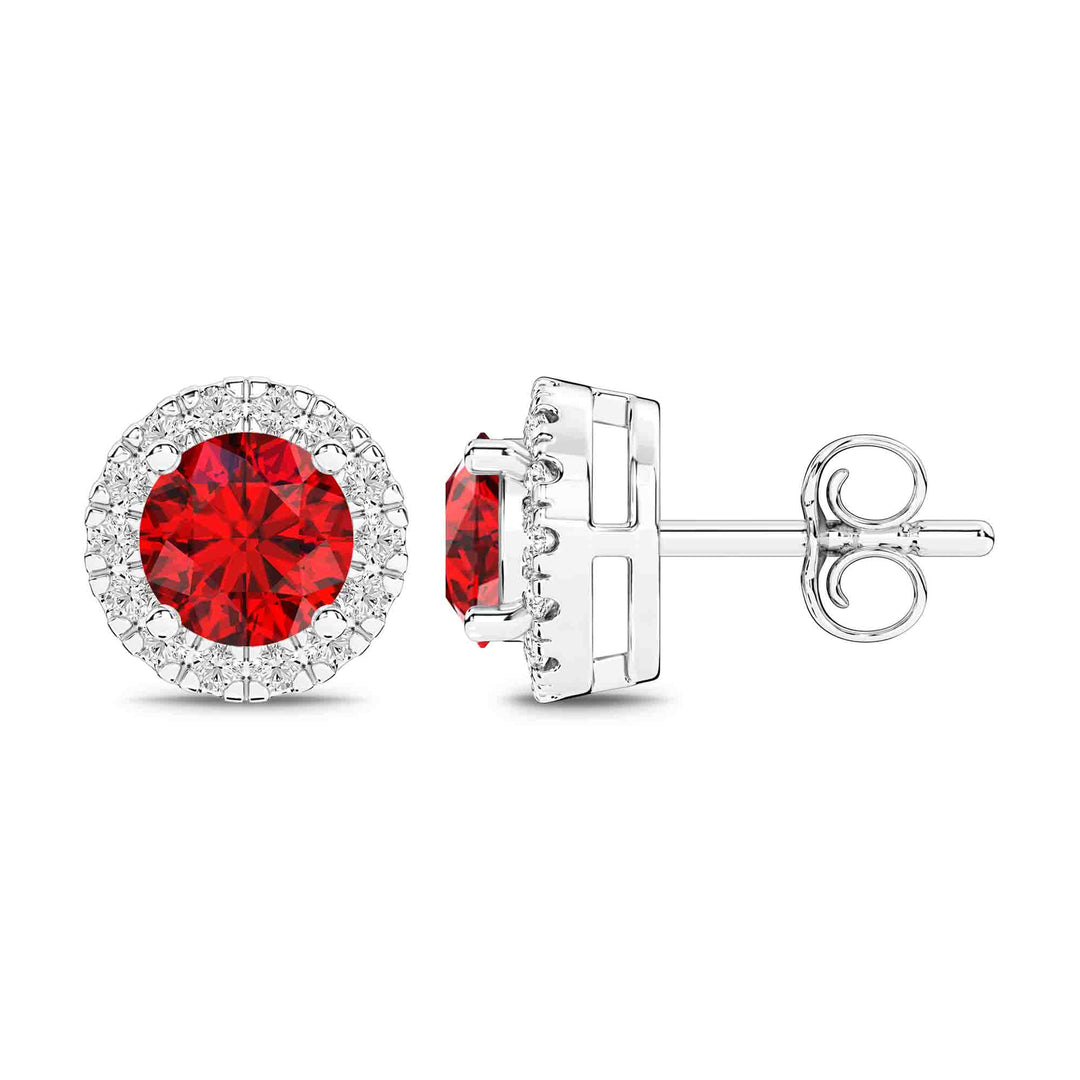 1.47ct Ruby & .24ct Diamond Round Stud Earrings in 14K White Gold