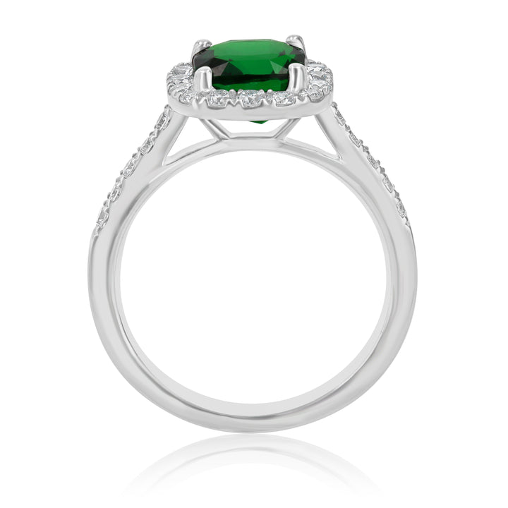 1.86ct Cushion Tsavorite & 0.44ct Diamond Halo Ring in 18K White Gold