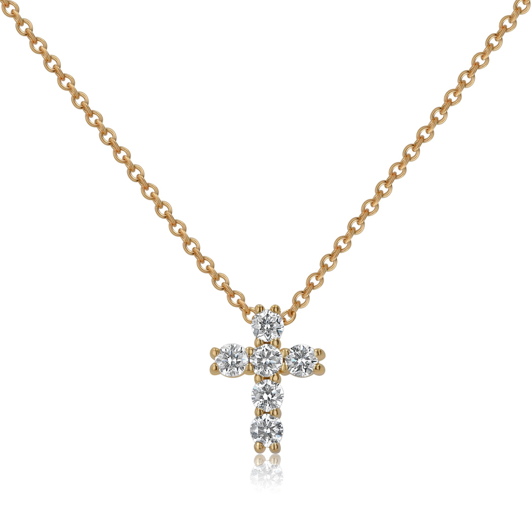 0.25ct Lab-Grown Diamond Cross Necklace in 14K Yellow Gold