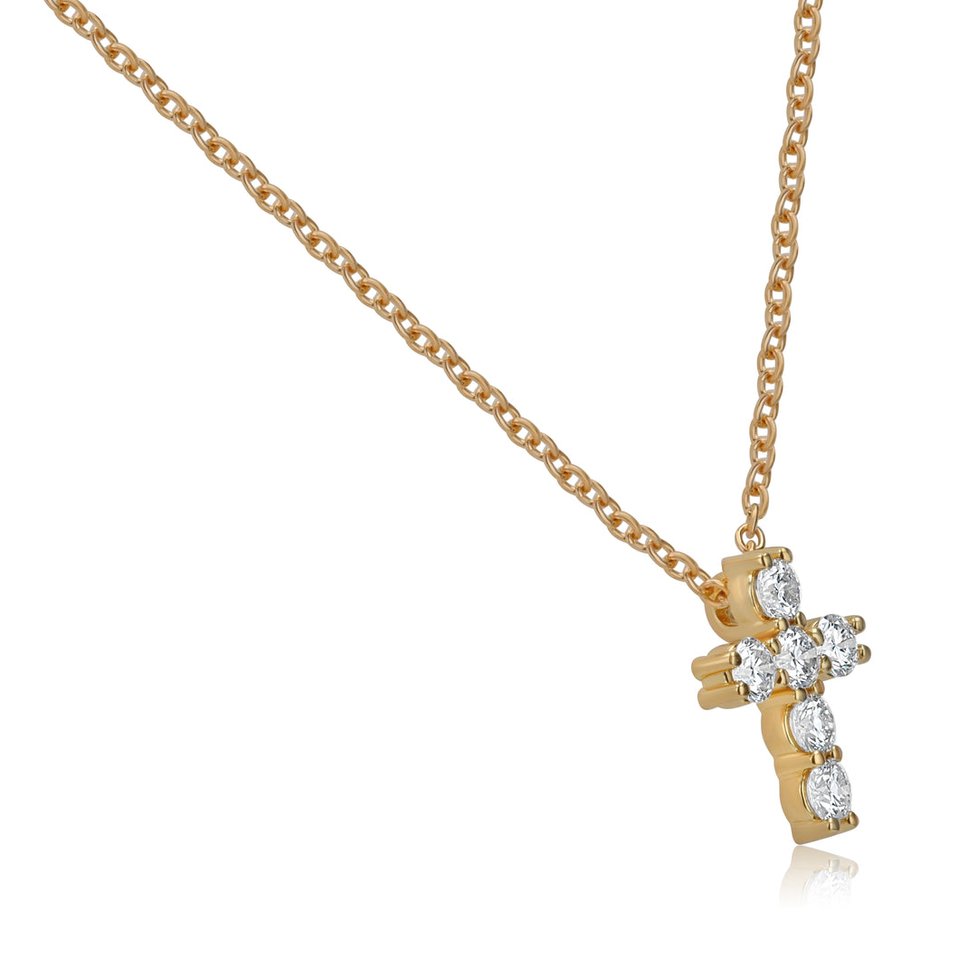 0.25ct Lab-Grown Diamond Cross Necklace in 14K Yellow Gold