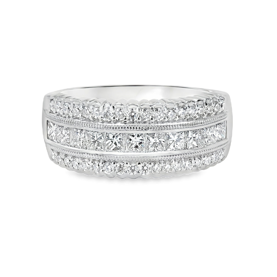 Platinum Diamond Band with Princess & Round Diamonds 1.03ct
