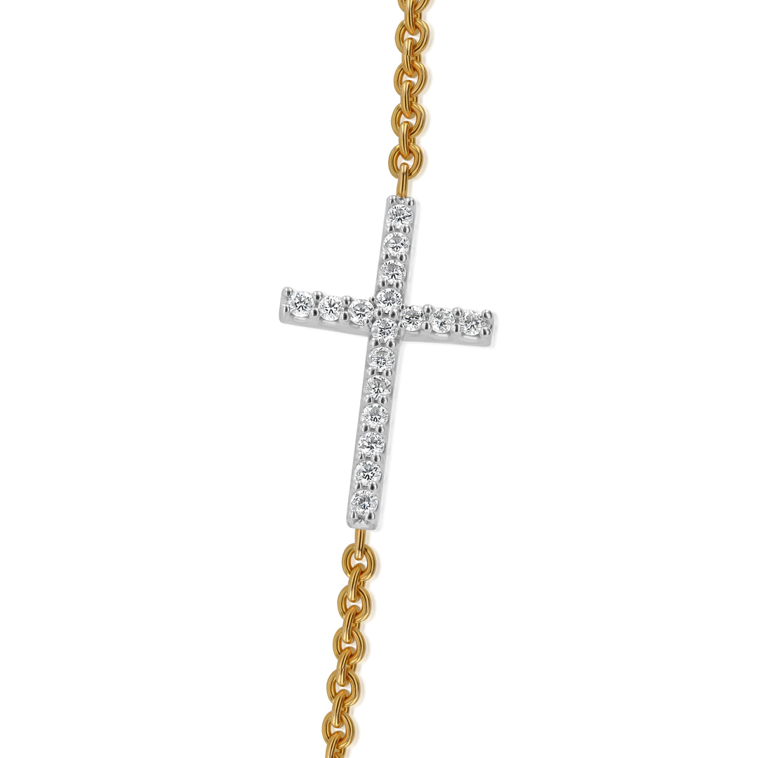 Petite 14K White Gold Diamond Cross Pendant on 14K Yellow Gold Cable Chain
