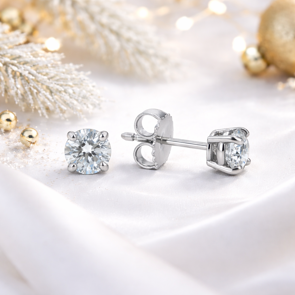 0.82ct F SI1 Diamond Stud Earrings in 14K White Gold
