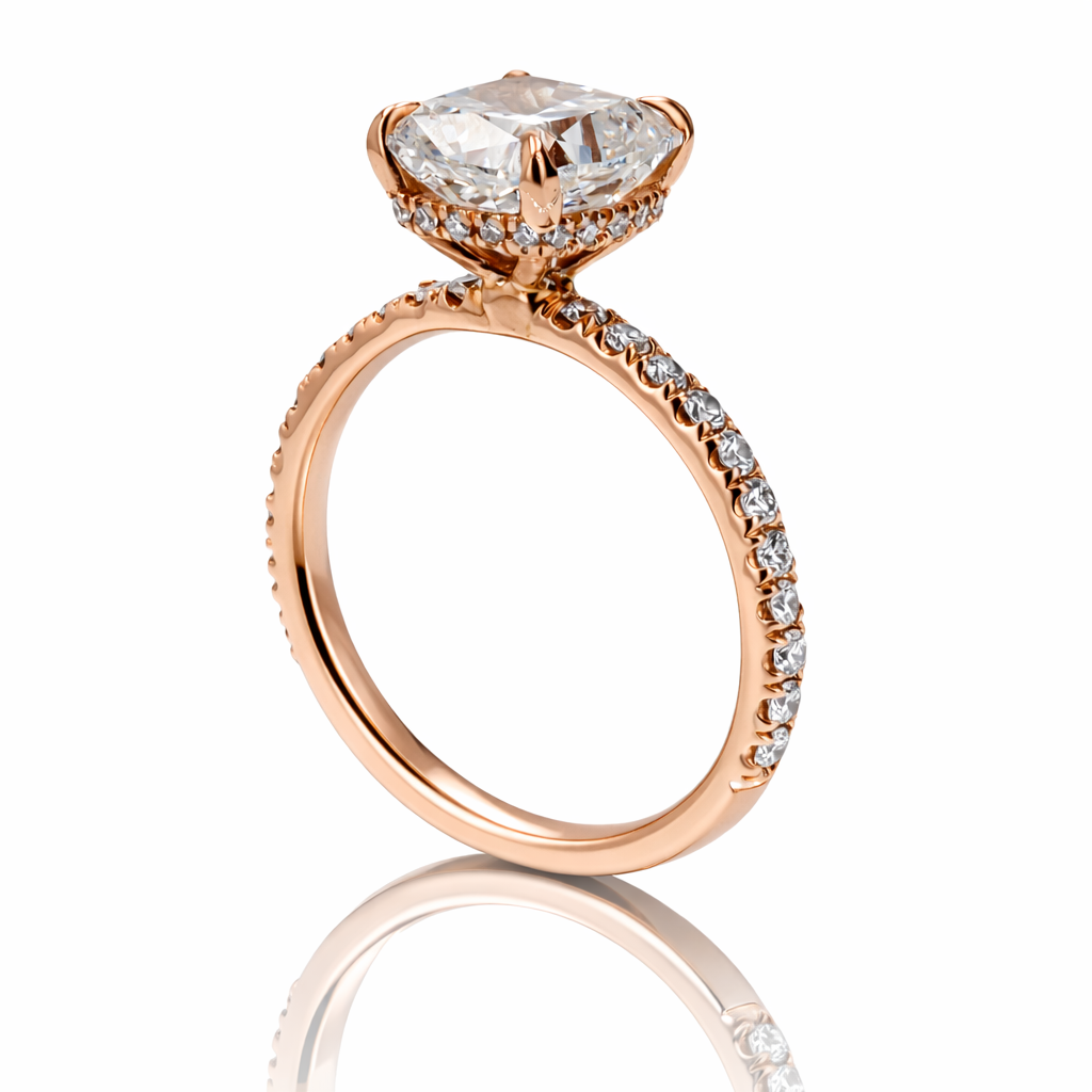 14K Rose Gold Hidden Halo Diamond Engagement Ring Setting