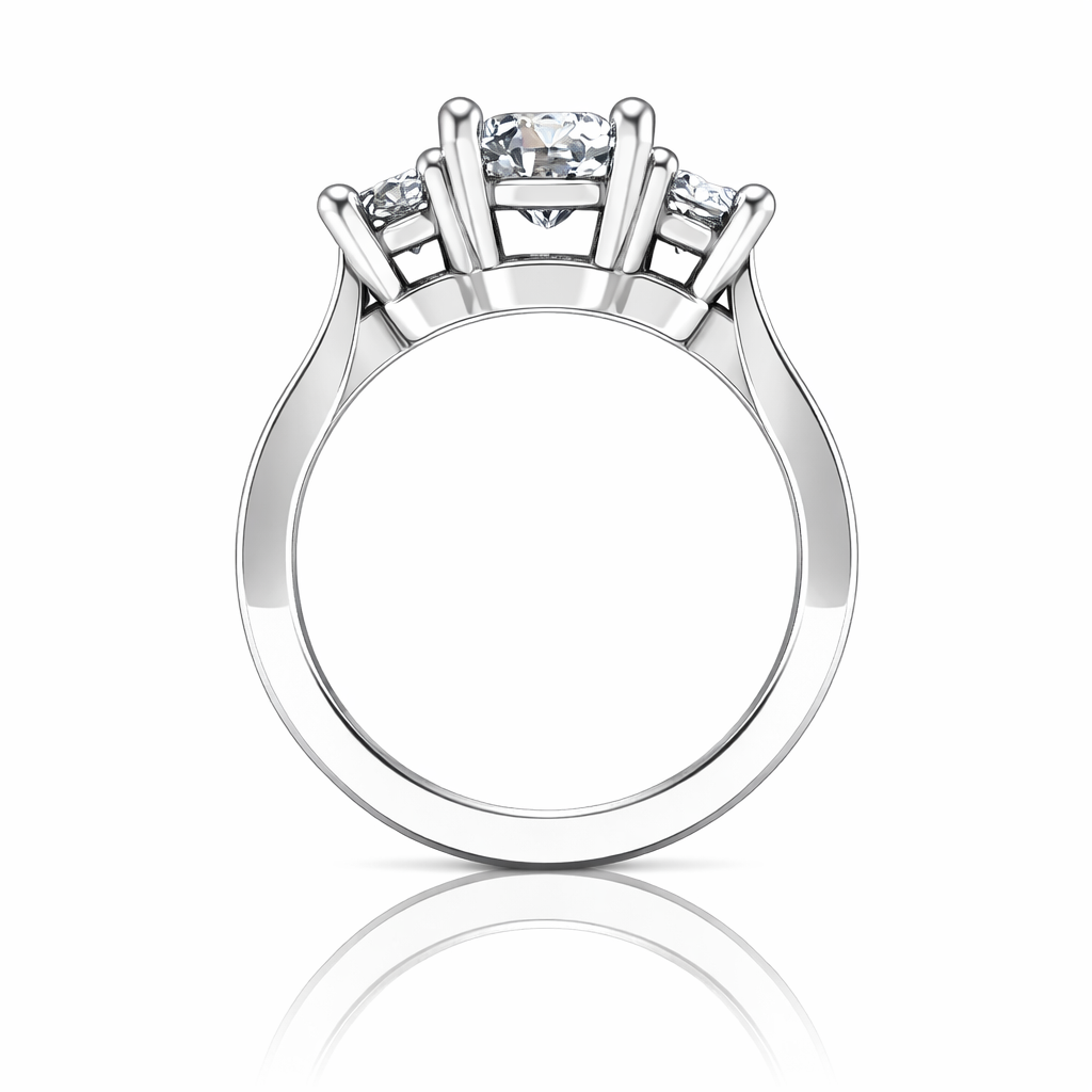 Three-Stone Platinum Cathedral Diamond Engagement Setting