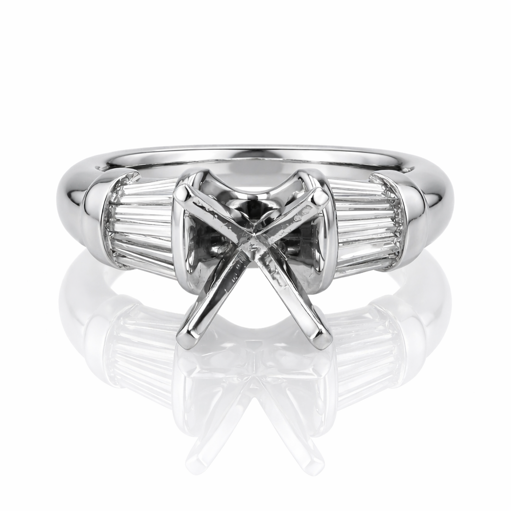 Platinum Tapered Baguette Diamond Bar-Set Engagement Setting
