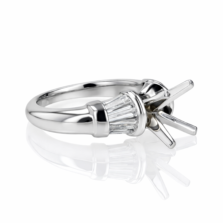 Platinum Tapered Baguette Diamond Bar-Set Engagement Setting