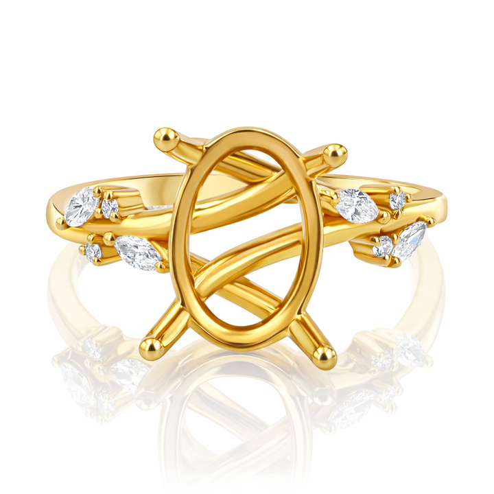 18K Yellow Gold Arden Oval Semi-Mount with Diamond Accents