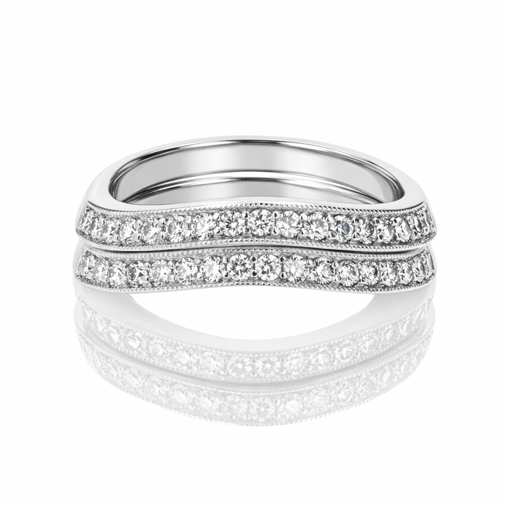 Platinum Curved Diamond Wedding Bands with Milgrain Detail