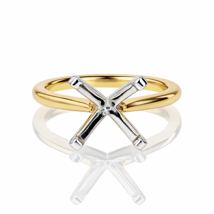 Four-Prong Platinum & Tapered 18K Yellow Gold Solitaire Engagement Ring Setting