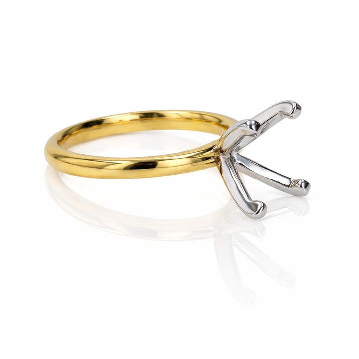 Two-Tone 18K Gold Engagement Ring Setting for 9x7mm Oval