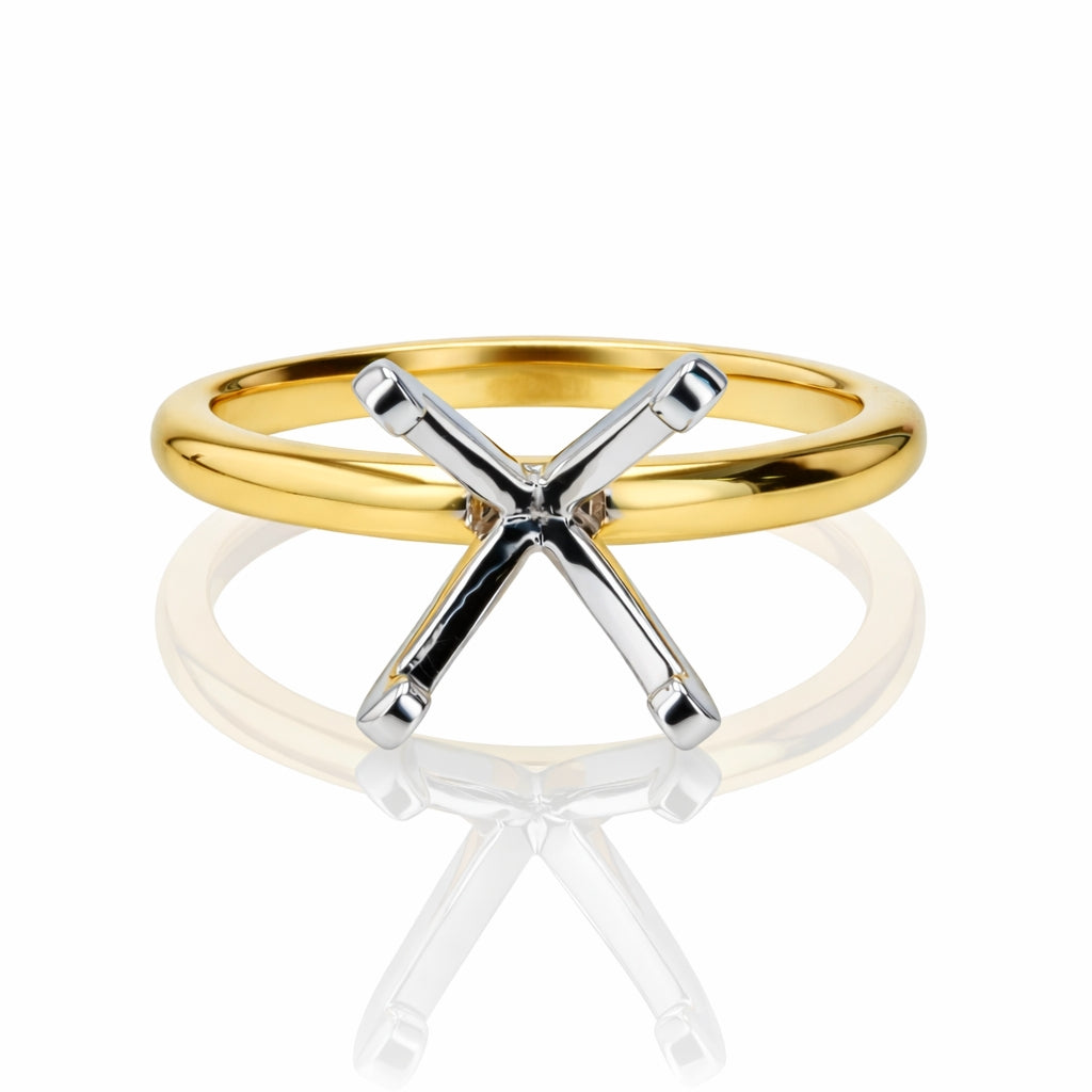 Two-Tone 18K Gold Engagement Ring Setting for 9x7mm Oval