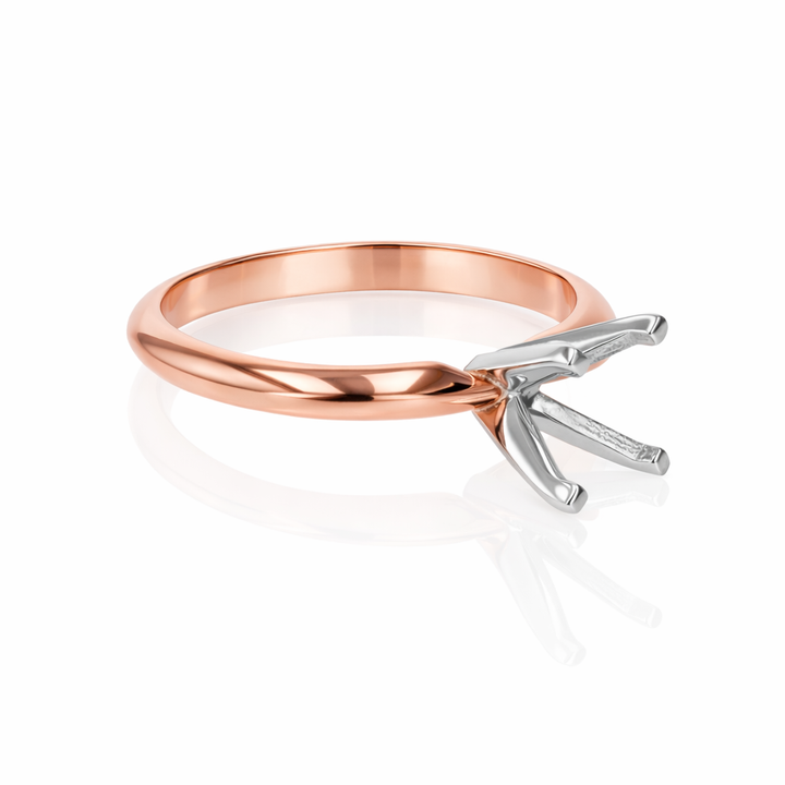 4-Prong Platinum Engagement Ring Setting with 14K Rose Shank
