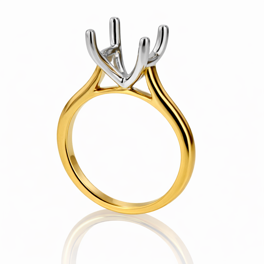 18K Yellow Gold & Platinum Heavy 4-Prong Ring Setting