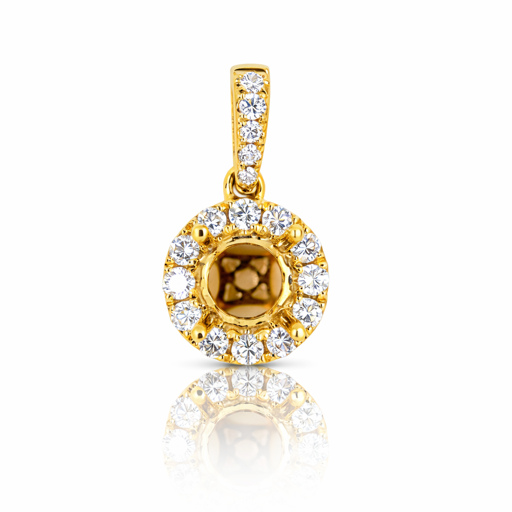 18K Yellow Gold Round Halo Diamond Pendant Mounting