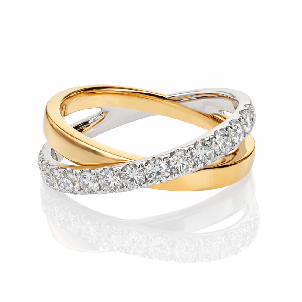 18K Two-Tone Gold Diamond Crossover Wedding Band 0.70ct