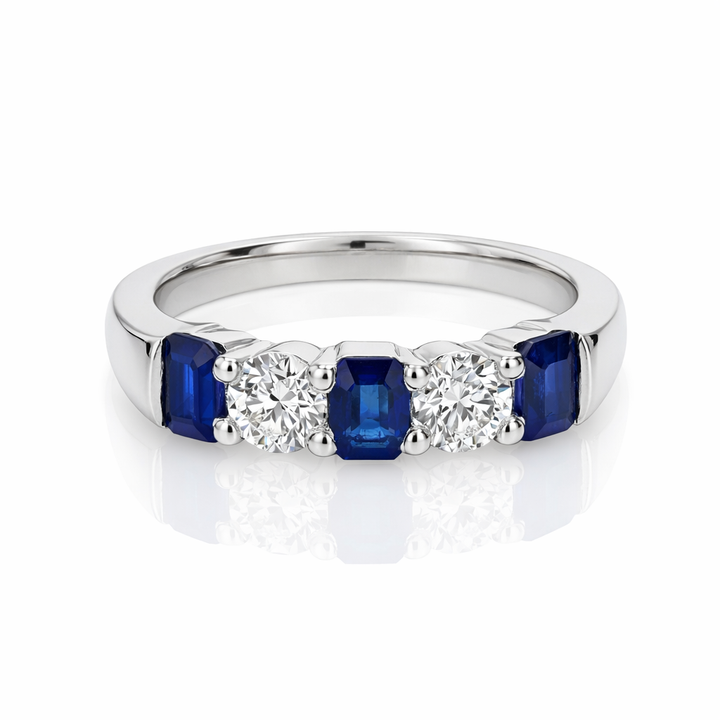.78ct Sapphire & .44ct Diamond Platinum Five-Stone Ring