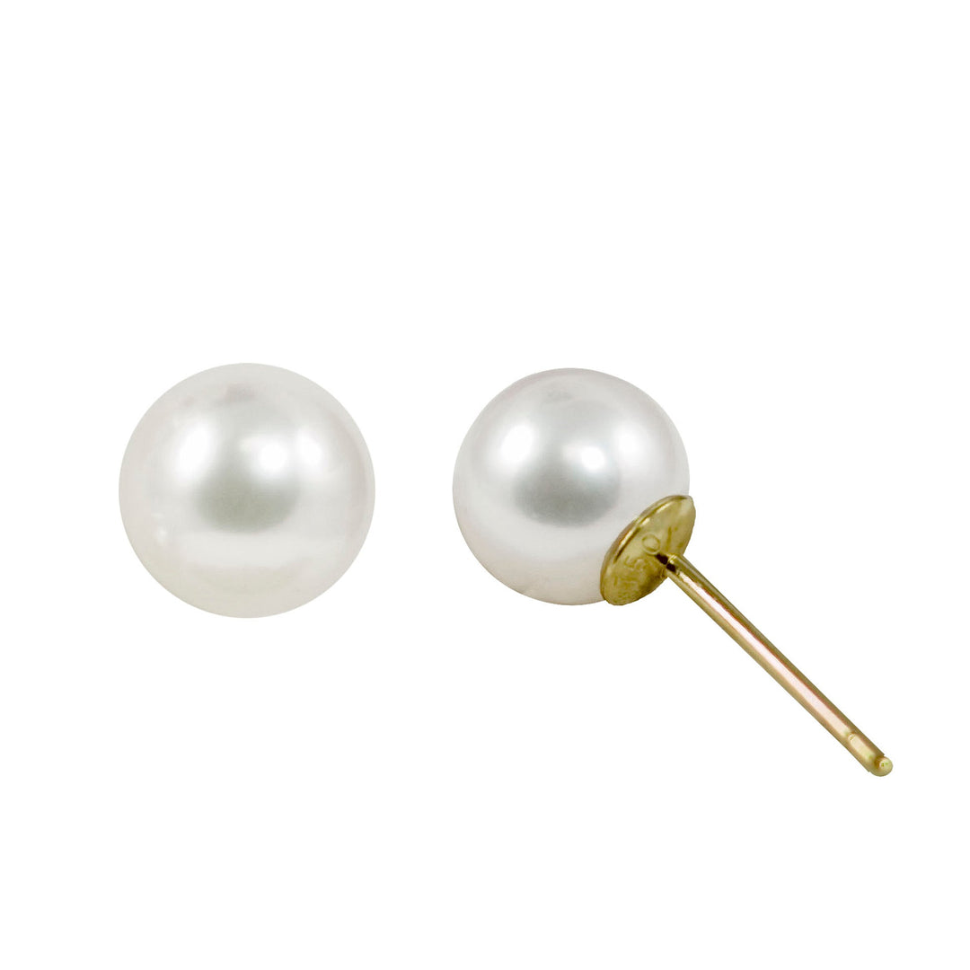 6.5mm Crown Akoya Pearl Stud Earrings in 18K Yellow Gold