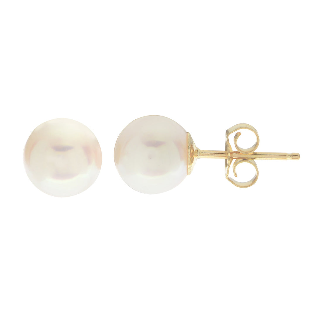 7mm Crown Akoya Pearl Stud Earrings in 18K Yellow Gold