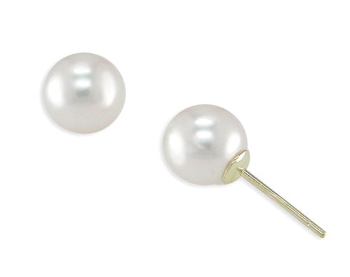 7.5mm Crown Akoya Pearl Stud Earrings in 18K Yellow Gold