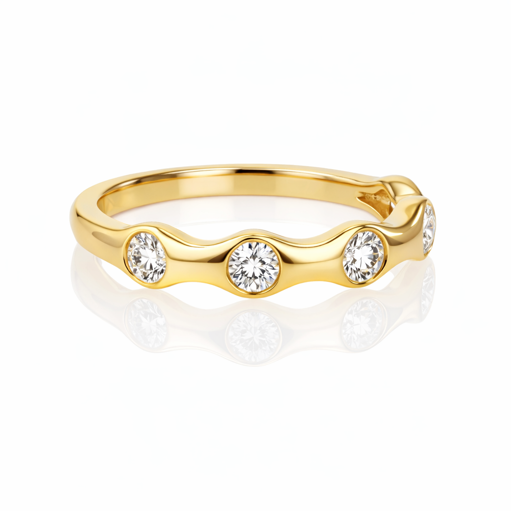 .40ct Diamond 18K Yellow Gold Wavy Bezel-Set Wedding Band