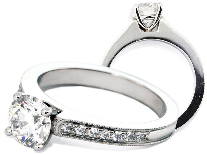 Platinum Petite Flush Fit Channel-Set Beaded-Edge Engagement Mounting
